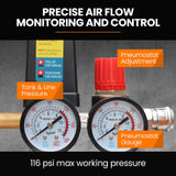 Unimac 100L 2.6kW Industrial Air Compressor, 370L/min 116PSI, Brushless Motor, Long Service Life, Certified Vertical Tank, 15A Plug - Close-Up Angle