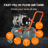 UNIMAC 24L Silent Air Compressor 1.5HP, Oil-Free Electric, Portable, for Airtools, Airbrush, Tyre Inflation - Close-Up Angle