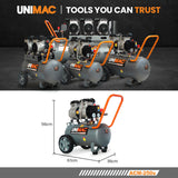UNIMAC 24L Silent Air Compressor 1.5HP, Oil-Free Electric, Portable, for Airtools, Airbrush, Tyre Inflation