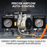UNIMAC 40L 2.0HP Silent Oil-Free Electric Air Compressor, Portable, Twin Nitto Outlets - Top-Down View