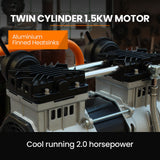 Unimac 2HP 50L Silent Oil-Free Portable Electric Air Compressor, Vertical, for Airtools, Tyre Inflation - Front View