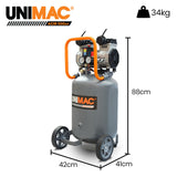 Unimac 2HP 50L Silent Oil-Free Portable Electric Air Compressor, Vertical, for Airtools, Tyre Inflation - Rear View