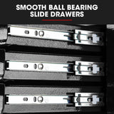 Bullet Pro 4 Drawer Tool Box Cabinet Trolley Storage, with 1-Door Toolbox Garage Organiser Set, Black - Low Angle