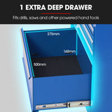 BULLET Pro 7 Drawer Tool Box Cabinet Trolley Storage, Toolbox Garage Organiser Set, Blue - Close-Up Angle