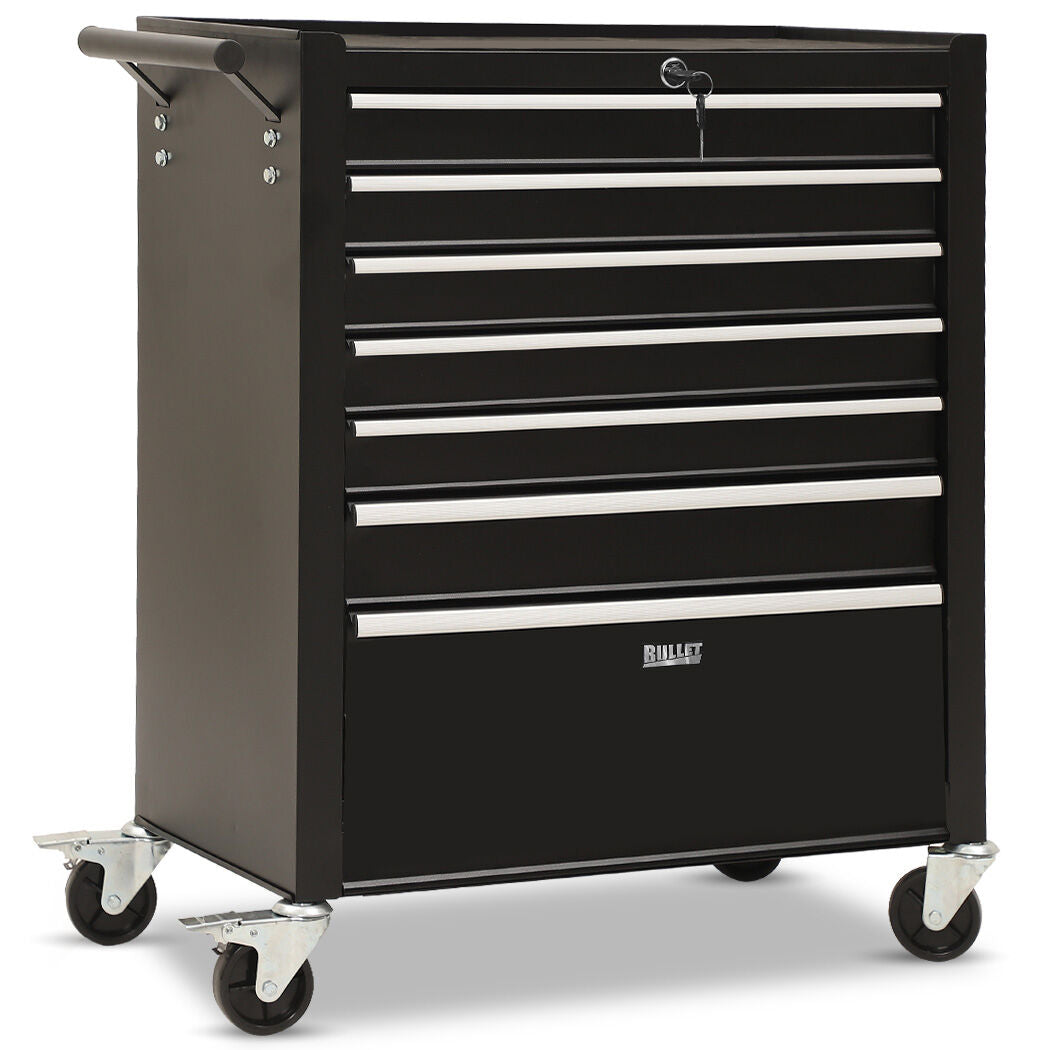 BULLET Pro 7 Drawer Tool Box Cabinet Trolley Storage, Toolbox Garage Organiser Set, Black