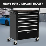 BULLET Pro 7 Drawer Tool Box Cabinet Trolley Storage, Toolbox Garage Organiser Set, Black - Side View