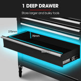 BULLET Pro 7 Drawer Tool Box Cabinet Trolley Storage, Toolbox Garage Organiser Set, Black - 45-Degree Angle