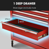 BULLET Pro 7 Drawer Tool Box Cabinet Trolley Storage, Toolbox Garage Organiser Set, Red - 45-Degree Angle
