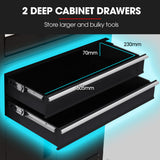 BULLET Pro 8 Drawer Tool Box Chest Cabinet Storage, with 2-Door Toolbox Garage Organiser Set, Black - Low Angle