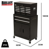 BULLET Pro 8 Drawer Tool Box Chest Cabinet Storage, with 2-Door Toolbox Garage Organiser Set, Black - Rear View