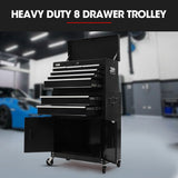 BULLET Pro 8 Drawer Tool Box Chest Cabinet Storage, with 2-Door Toolbox Garage Organiser Set, Black - Side View