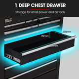 BULLET Pro 8 Drawer Tool Box Chest Cabinet Storage, with 2-Door Toolbox Garage Organiser Set, Black - Close-Up Angle