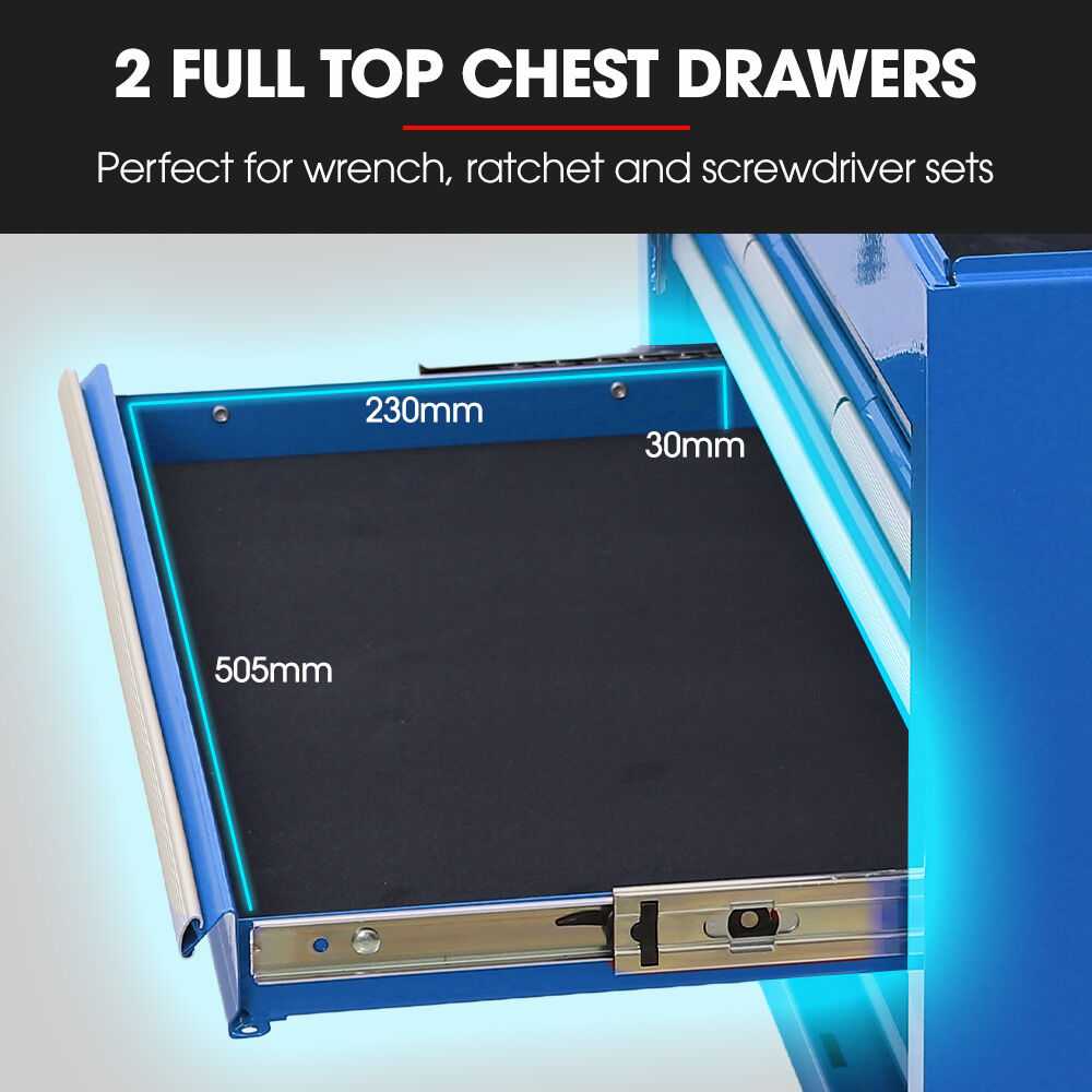 Bullet 16 Drawer Tool Box Cabinet Chest Storage, Toolbox Garage Organiser Set, Blue