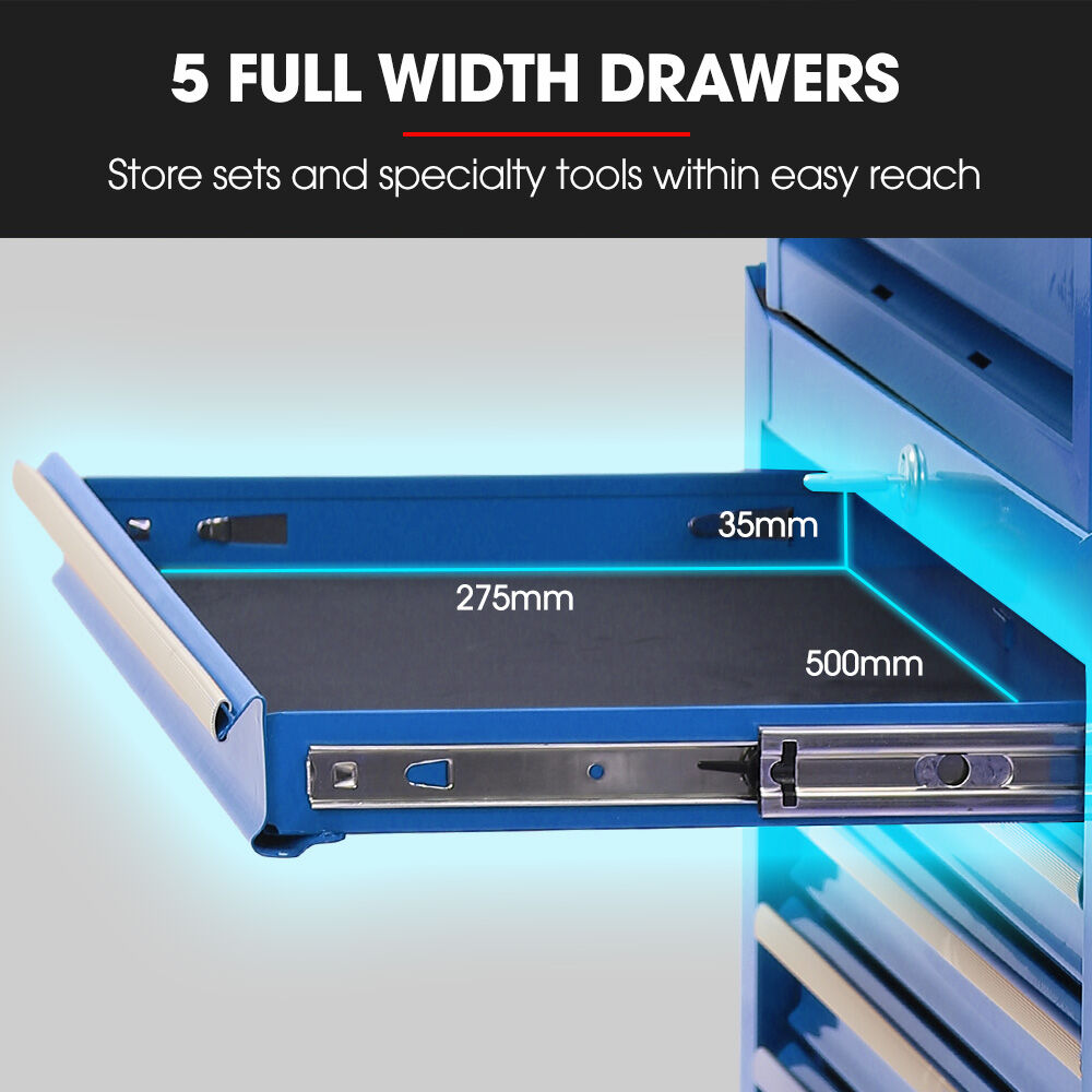 Bullet 16 Drawer Tool Box Cabinet Chest Storage, Toolbox Garage Organiser Set, Blue