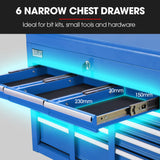 Bullet 16 Drawer Tool Box Cabinet Chest Storage, Toolbox Garage Organiser Set, Blue - Top-Down View