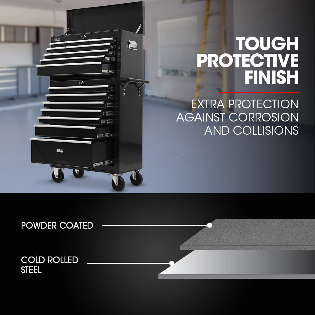 BULLET Pro 16 Drawer Tool Box Cabinet Chest Storage, Toolbox Garage Organiser Set, Black