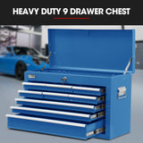 BULLET 9 Drawer Tool Box Chest, Organiser Mechanic Garage Storage Toolbox Set - Blue - Side View