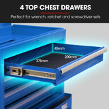 Bullet Pro 5 Drawer Tool Box Cabinet Chest Storage, with 1-Door Toolbox Garage Organiser Set, Blue - Top-Down View
