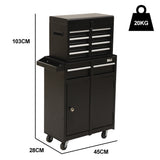 BULLET Pro 5 Drawer Tool Box Cabinet Chest Storage, with 1-Door Toolbox Garage Organiser Set, Black - Rear View