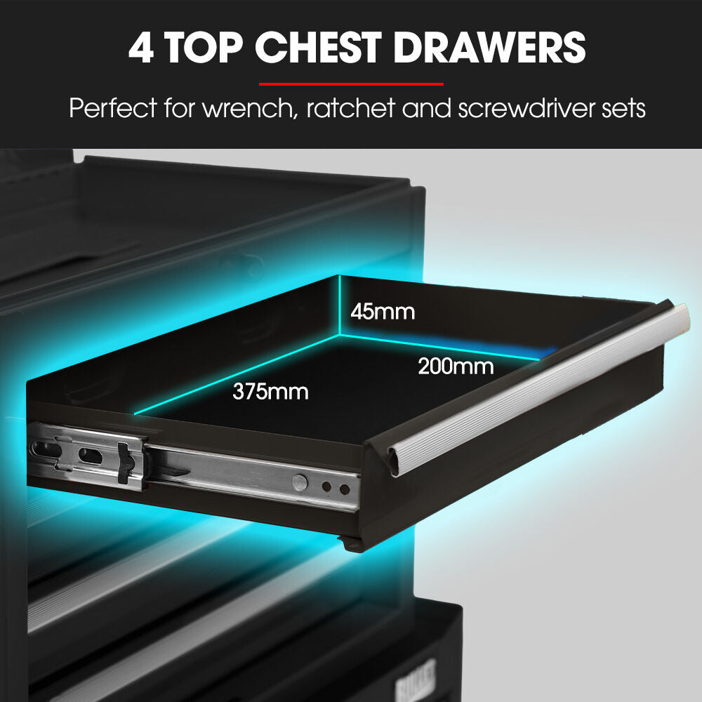 BULLET Pro 5 Drawer Tool Box Cabinet Chest Storage, with 1-Door Toolbox Garage Organiser Set, Black