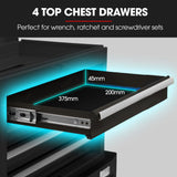 BULLET Pro 5 Drawer Tool Box Cabinet Chest Storage, with 1-Door Toolbox Garage Organiser Set, Black - Top-Down View