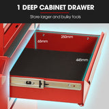 BULLET Pro 5 Drawer Tool Box Cabinet Chest Storage, with 1-Door Toolbox Garage Organiser Set, Red - 45-Degree Angle