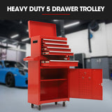 BULLET Pro 5 Drawer Tool Box Cabinet Chest Storage, with 1-Door Toolbox Garage Organiser Set, Red - Side View