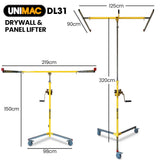 UNIMAC Drywall & Panel Lifter, 1200 x 3600 68kg Max Gyprock Sheet, Galvanised, No-mark Locking Castors - Rear View