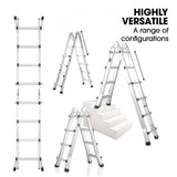 Bullet 4m Folding Aluminium Multipurpose Ladder, w/ Workshelf Platform, Spring Assisted Rapid Safety Lock Adjusters - Side View