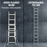 Bullet 4m Folding Aluminium Multipurpose Ladder, w/ Workshelf Platform, Spring Assisted Rapid Safety Lock Adjusters - 45-Degree Angle