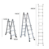 Bullet 4m Folding Aluminium Multipurpose Ladder, w/ Workshelf Platform, Spring Assisted Rapid Safety Lock Adjusters - Rear View
