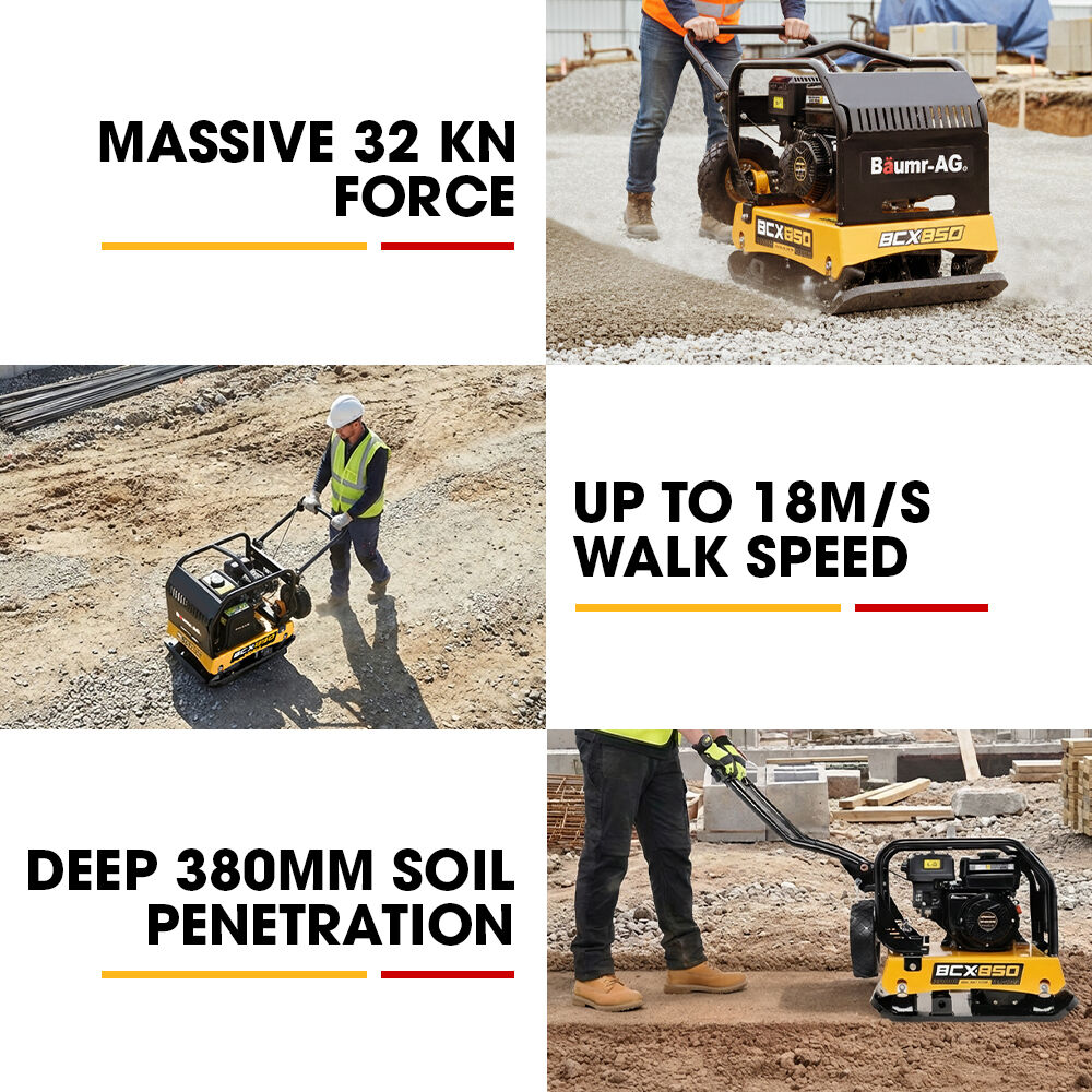 BAUMR-AG 125kg 450x630mm 7HP Plate Compactor, 32kN Vibratory Compaction, Wheel Kit, Protective Paver Pad, Commercial-Grade