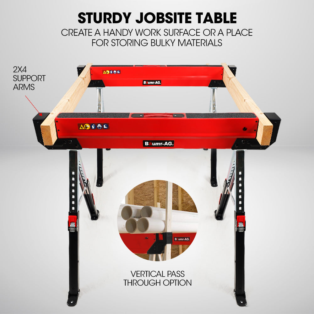 Baumr-AG 2 x Steel Sawhorses, Height Adjustable, 1180kg Capacity, 2x4 Support Arms