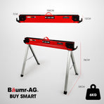 Baumr-AG 2 x Steel Sawhorses, 1000kg Capacity, Folding, 2x4 Support Arms