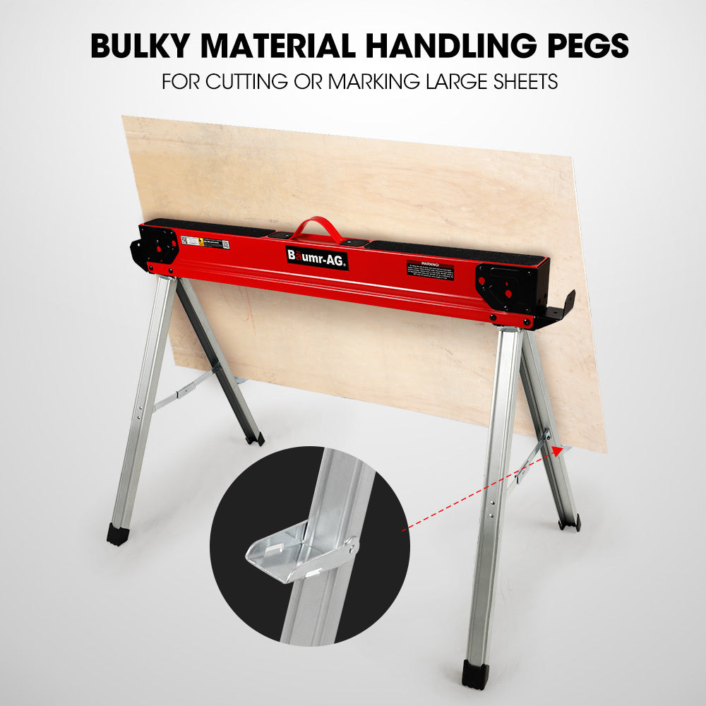 Baumr-AG 2 x Steel Sawhorses, 1000kg Capacity, Folding, 2x4 Support Arms