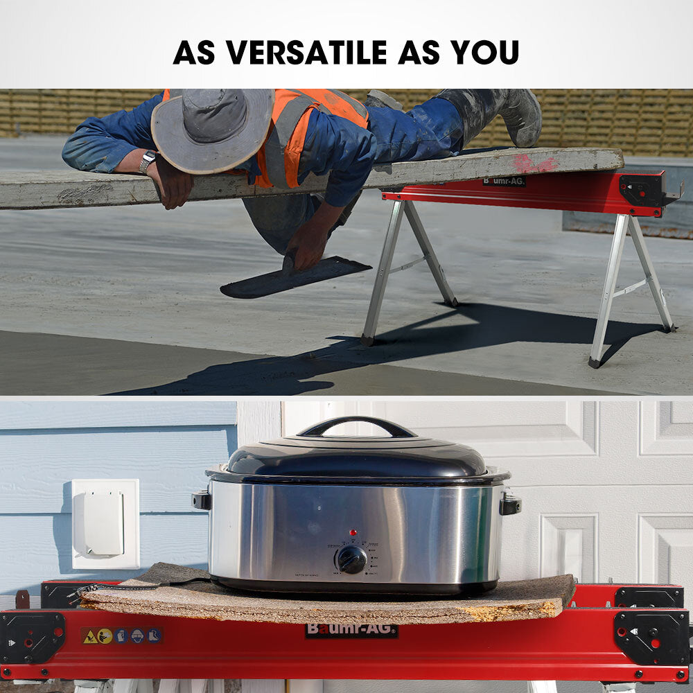 Baumr-AG 2 x Steel Sawhorses, 1000kg Capacity, Folding, 2x4 Support Arms