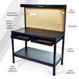 BAUMR-AG Steel Workbench with LED Worklight for Garage Workshop - Front View