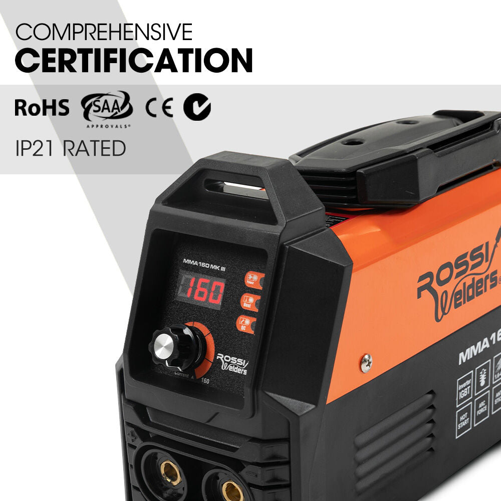 ROSSI 160 Amp Inverter Arc MMA Stick DC Welder, Portable Welding Machine, 15A Plug