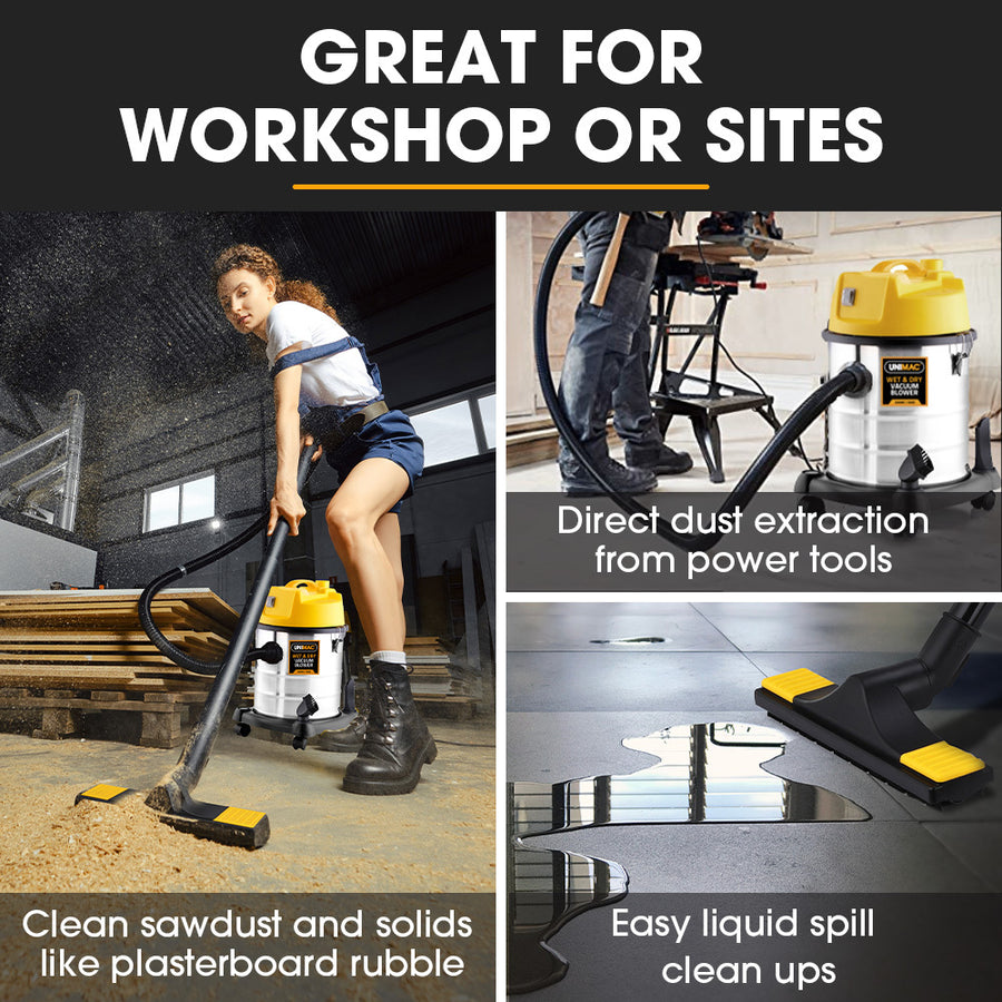 UNIMAC 20L 1400W Wet and Dry Vacuum Cleaner, with Blower, for Car, Workshop, Carpet