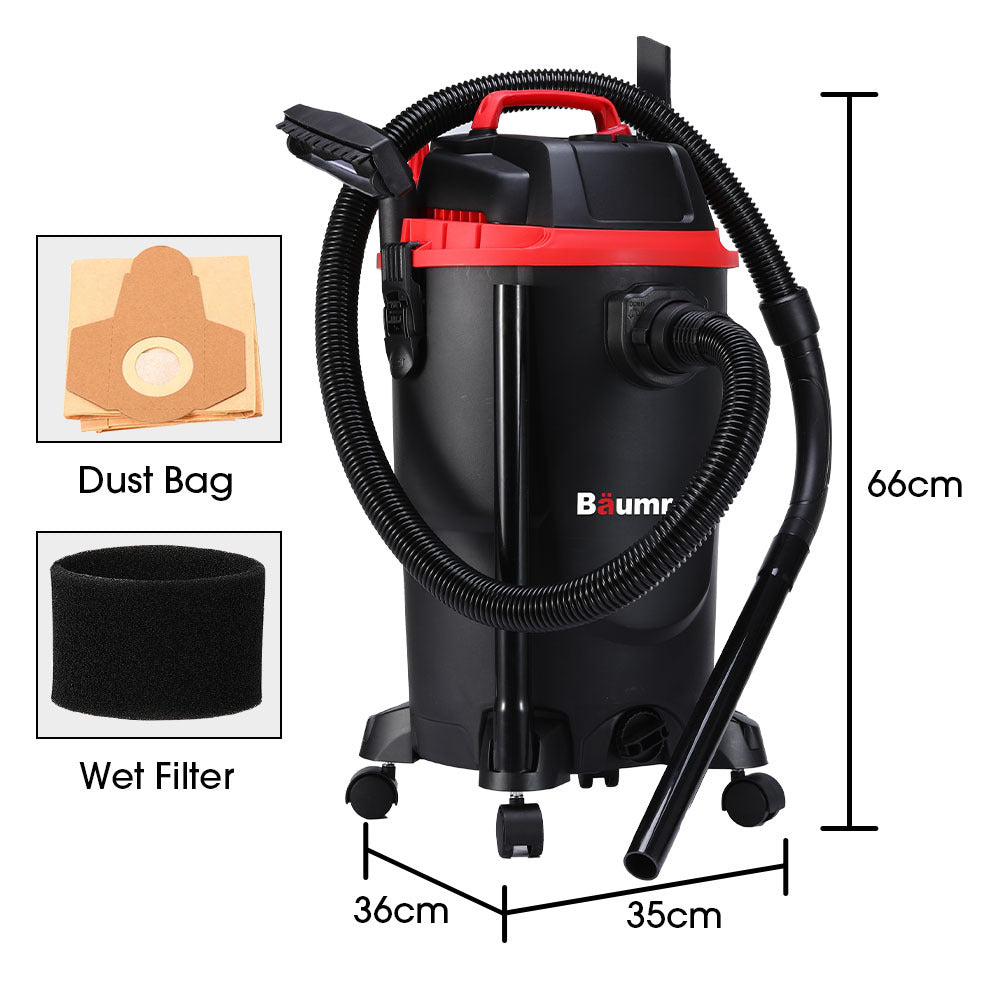 BAUMR-AG 30L 1200W Wet and Dry Vacuum Cleaner, with Blower, for Car, Workshop, Carpet