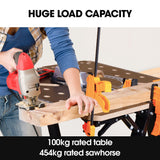 BAUMR-AG Portable Multifunction Workbench, 2-in-1 Worktable and Sawhorse, Height Adjustable, Expandable - Side View