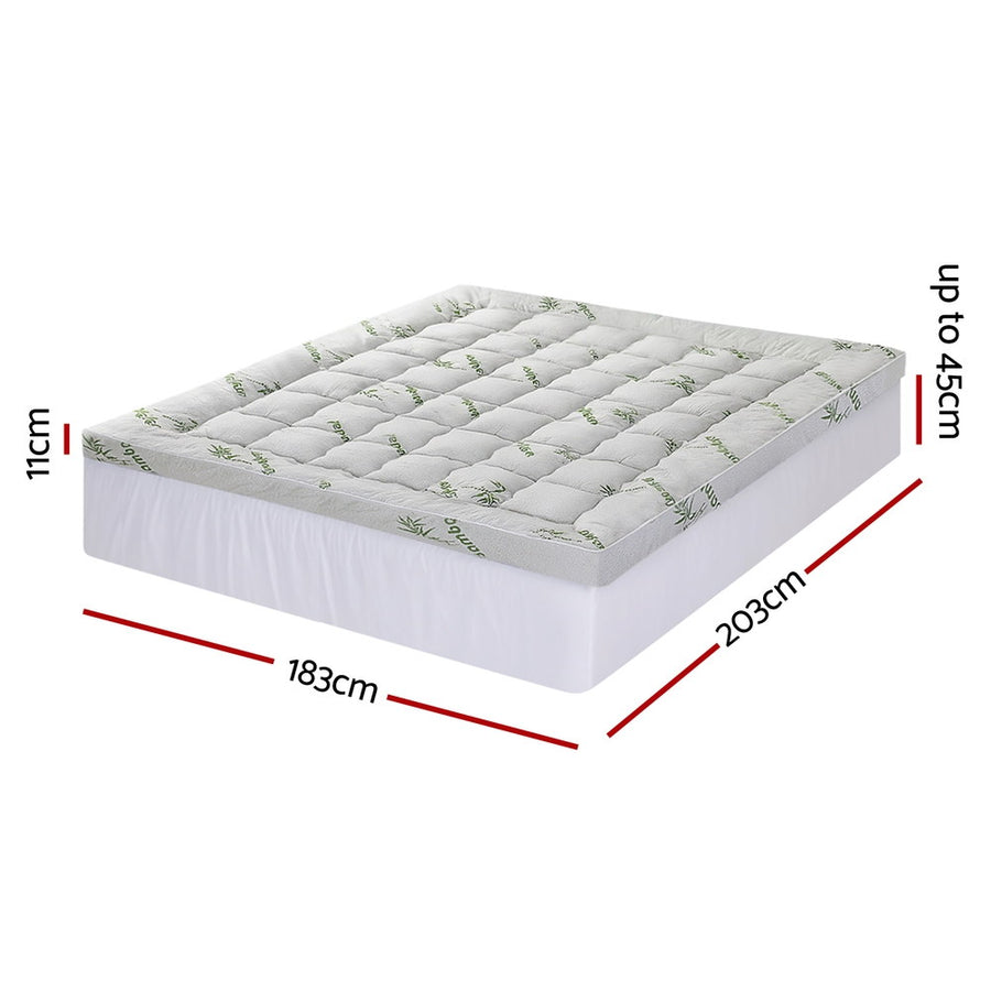 Giselle Bedding king pillowtop bamboo mattress topper, 11cm thick, green and white, 45cm deep pocket corner