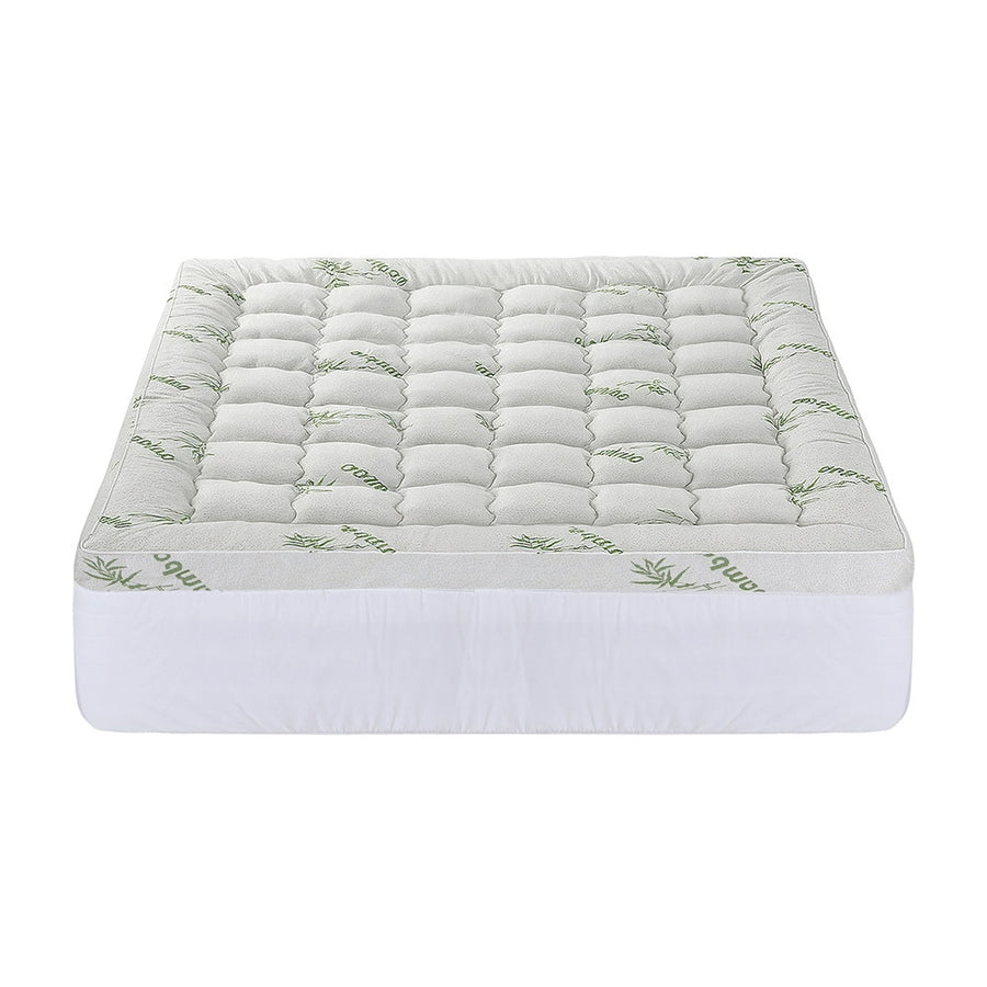 Giselle Bedding king pillowtop bamboo mattress topper, 11cm thick, green and white, bamboo fabric cover