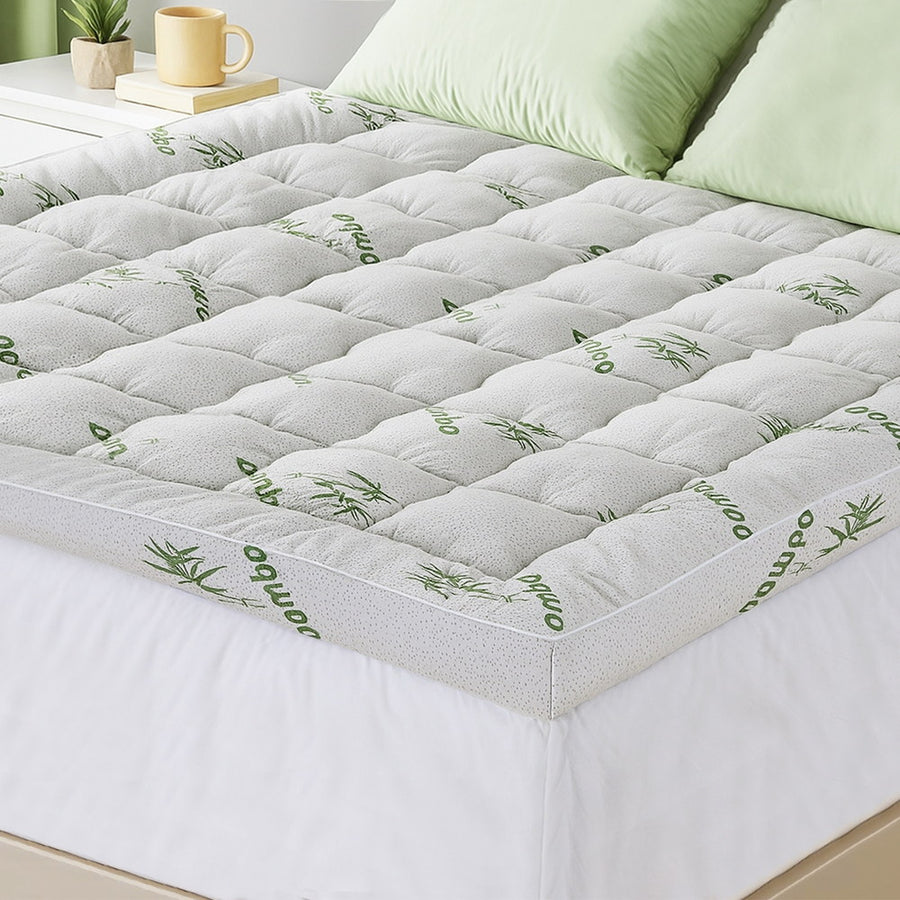 Giselle Bedding king pillowtop bamboo mattress topper, 11cm thick, green and white