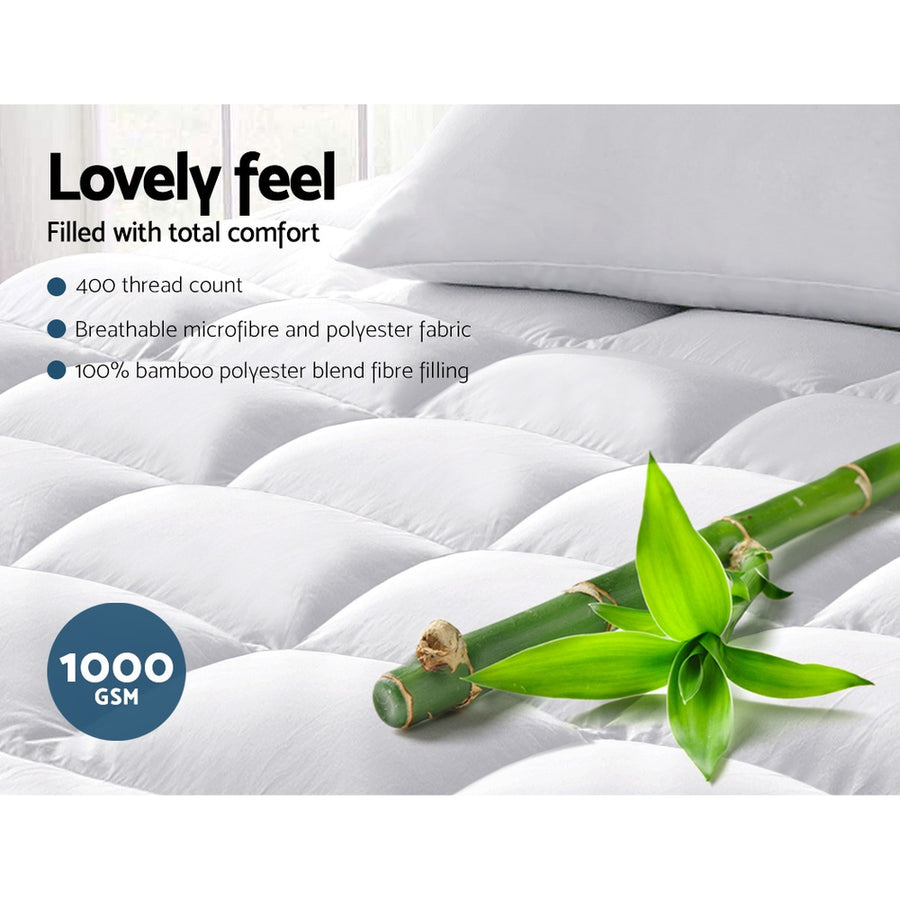 Giselle Bedding 5cm Bamboo Pillowtop Mattress Topper 1000GSM Mattress Pad for Back Pain Relief Washable Breathable Protector with 45cm Deep Pocket Double