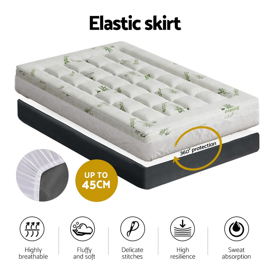 Giselle Bedding Pillowtop Mattress Topper 7.5cm Thick Bamboo Pad for Back Pain Relief Washable Skin-friendly, image 5