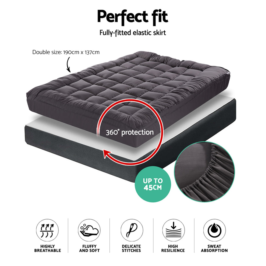 Giselle Bedding Bamboo Charcoal Filling Pillowtop Topper 1000GSM 5cm Thick Pillowtop Pad for Back Pain Relief, image 2
