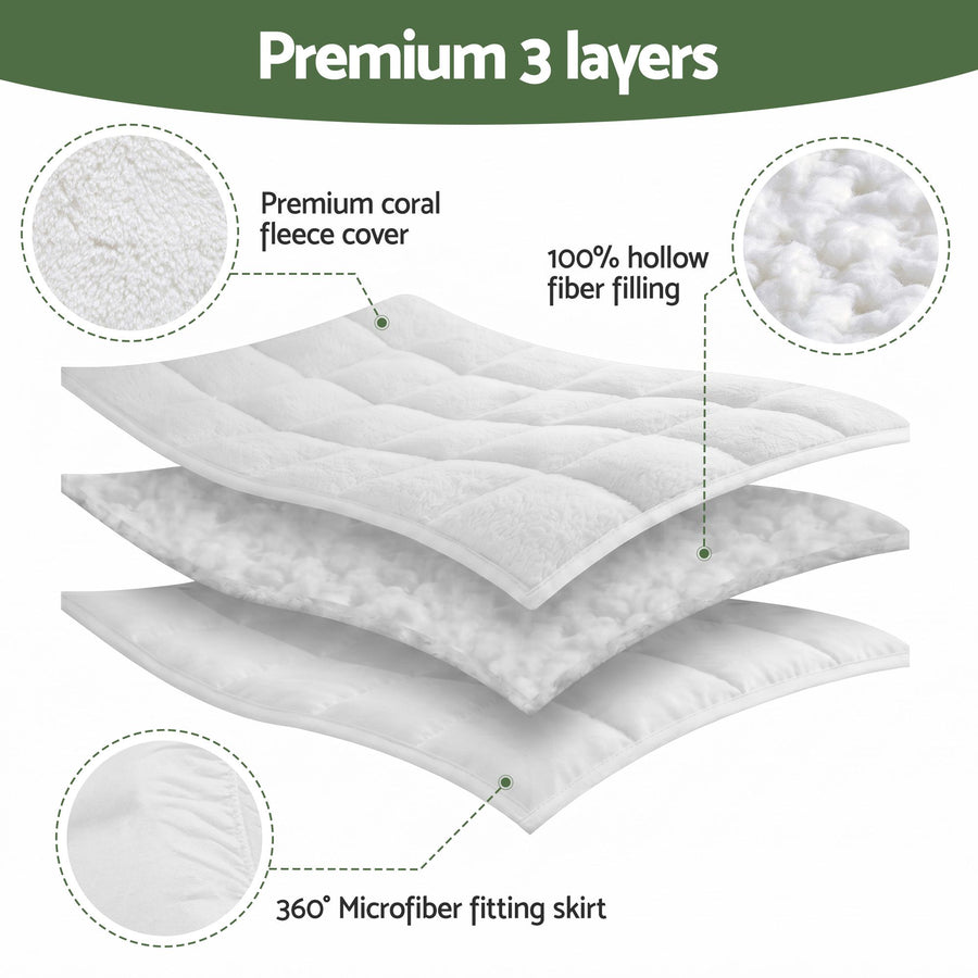 Giselle Bedding Single Mattress Topper 5cm Coral Fleece