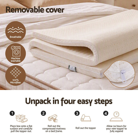 Giselle Bedding Queen Latex Mattress Topper 7-Zone Natural Latex Core Breathable 5cm, image 6