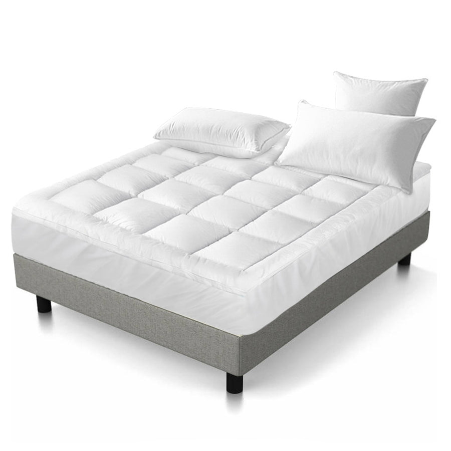 Giselle Bedding Pillowtop Mattress Topper 5cm Thick Pad for Back Pain Relief Washable Underlay Protector 1000GSM Microfibre Filling 45cm Deep Pocket King Single